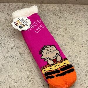 Peanuts Pink and Orange Sherpa Lounge Socks OS